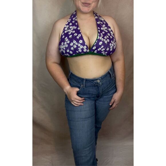 Vintage Volup Bikini Halter Top 1970s Mod MCM Plus Size - Picture 1 of 10